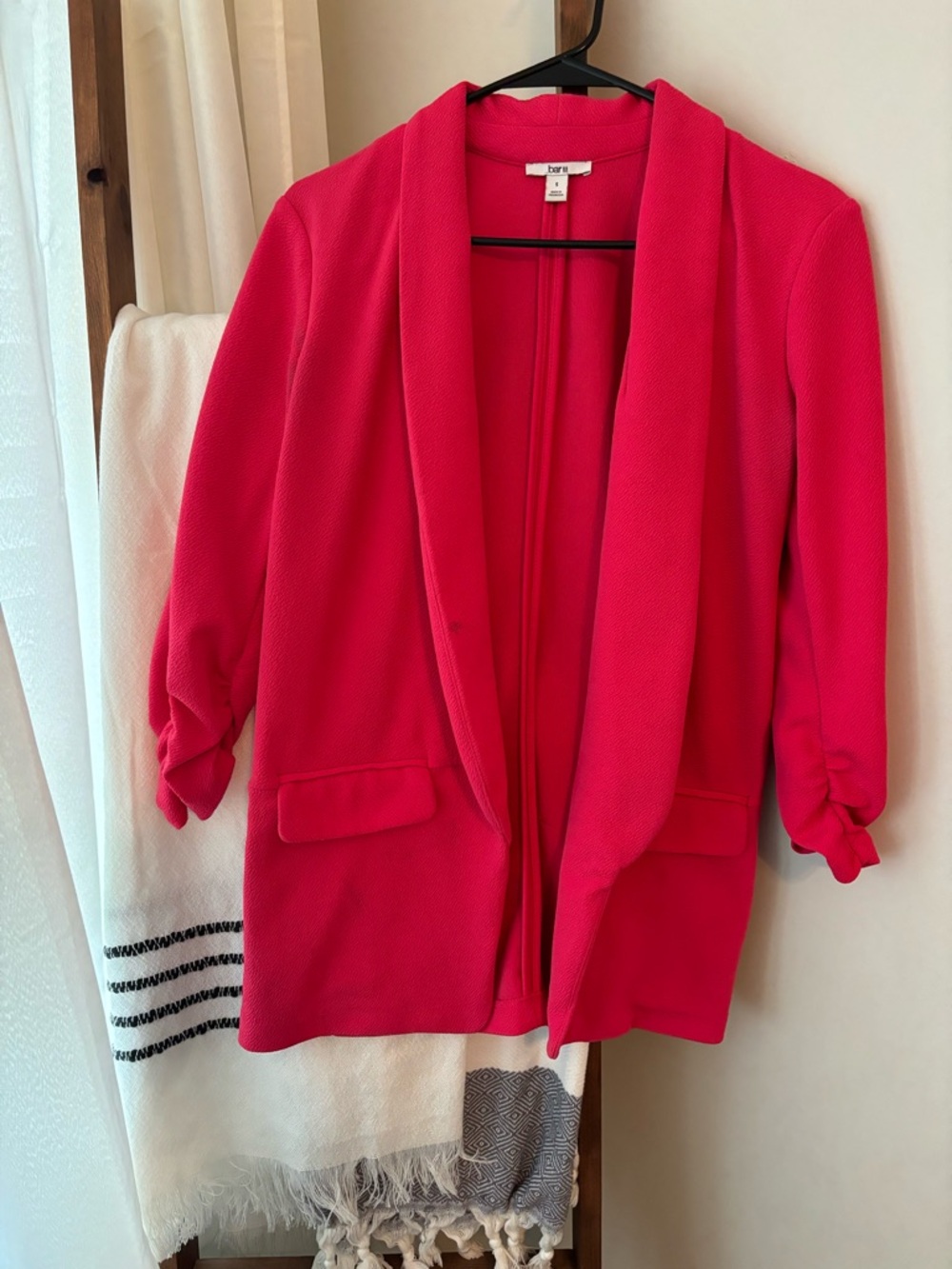 Bright Pink Open-Front Blazer with Rolled Sleeves